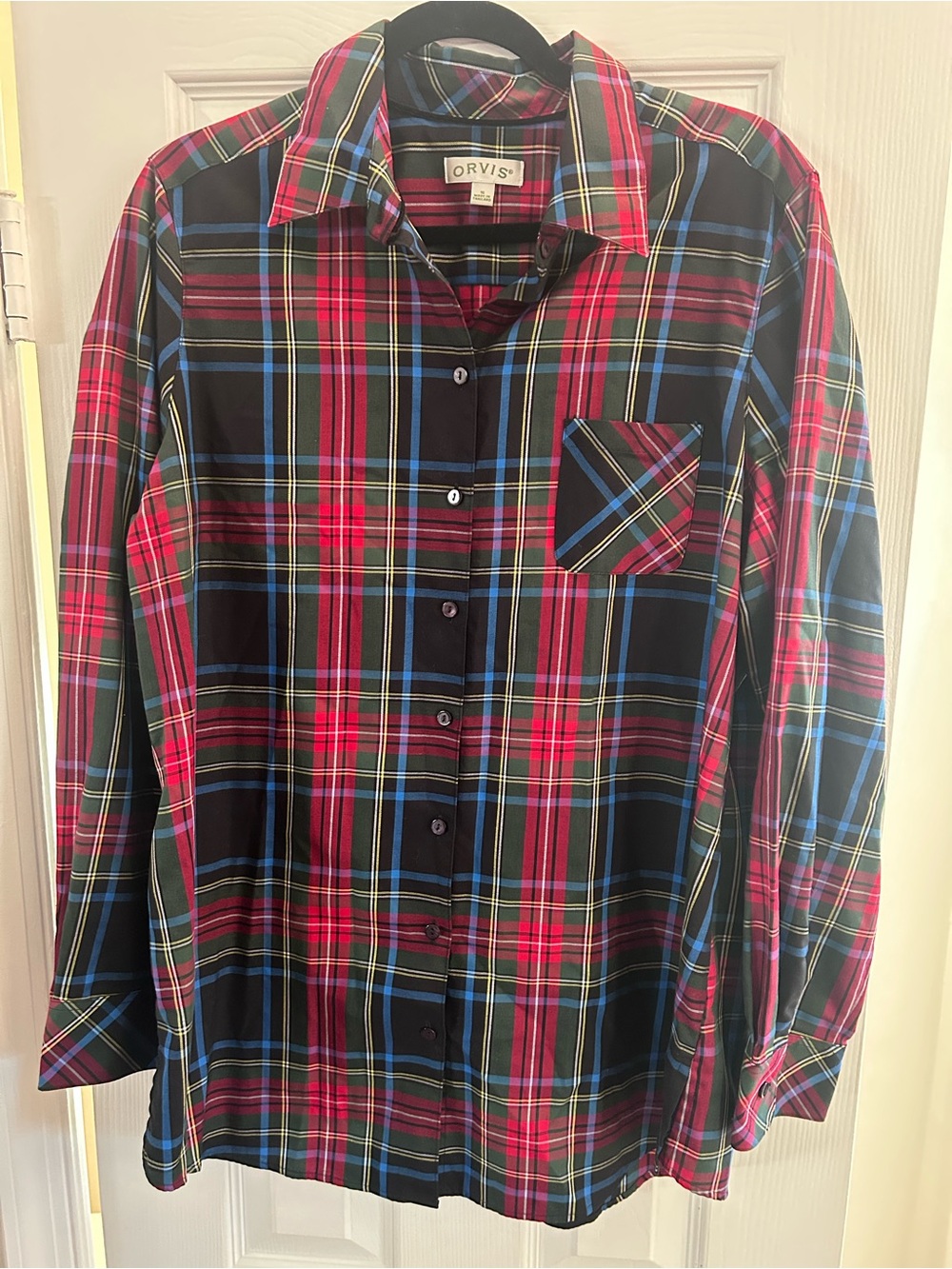 Orvis Size 16 Holiday Plaid Button-Down Shirt Festive Winter